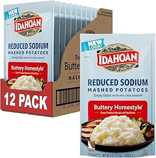 Idahoan Reduced Sodium Mashed Potatoes, Buttery Homestyle, 4 Ounce (Pack of 12)