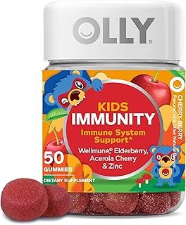 OLLY Kids Immunity Gummy, Immune Support, Wellmune, Elderberry, Vitamin C, Zinc, Chewable Supplement, Cherry - 50 Count