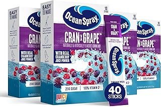 Ocean Spray® Cran-Grape™ Zero Sugar Powder Drink Mix Packets with Real Cranberry Juice Powder, 100% Vitamin C, No Synthetic Dyes, Juicy Mixes (40ct)