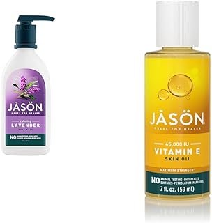 JASON Natural Body Wash & Shower Gel, Calming Lavender, 30 Oz & Maximum Strength Skin Oil, Vitamin E 45,000 IU, 2 Oz