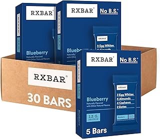 RXBAR Protein Bars, 12g Protein, Gluten Free Snacks, Blueberry (6 Boxes, 30 Bars)
