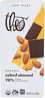 THEO Chocolate Salted Almond Organic Dark Chocolate Bar, 70% Cacao, 6 Pack | Vegan, Fair Trade