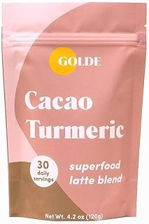 GOLDE Superfood Latte Blend - Cacao Turmeric - Plant Based w/Turmeric, Cacao, & Coconut Milk Powder - Healthy Hot Cocoa - Coffee Replacement - Vegan, Keto, & Sugar-Free - 30 Servings