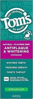Tom’s of Maine Antiplaque and Whitening Fluoride Free Toothpaste, Spearmint, 4.5 Oz