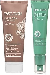 BOLDEN SPF 30 Face Moisturizer & Clear Skin Clay Mask Bundle – Vitamin C Sunscreen + Sulfur-Based Deep Pore Mask | Broad Spectrum | 2.0 + 3.5 fl oz