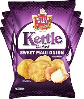 Better Made Kettle Cooked Potato Chips - Sweet Maui Onion 8 X 2.5oz Bags (8 Pack) - Kettle Cooked Potato Chips - 0 Trans Fat - Crunchy, Crispy Snack from Fresh Potatoes - Lunch - Family Owned
