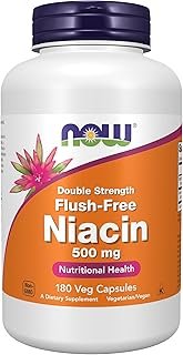 NOW Foods Supplements, Niacin (Vitamin B-3) 500 mg, Flush-Free, Double Strength, Nutritional Health, 180 Veg Capsules
