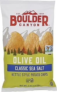 Boulder Canyon Classic Sea Salt Made With Olive Oil Kettle Style Potato Chips, Gluten Free, 5 Ounces (Pack Of 12)