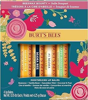 Burt's Bees Gifts, 4 Lip Balm Products, Balm Bouquet Spring Set - Classic Beeswax, Vanilla Bean, Cucumber Mint & Coconut Pear (4 Pack)