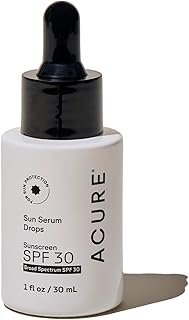 Acure Sun Serum Drops SPF 30 - Hydrating Sunscreen Serum with Broad-Spectrum Protection, Skincare for Beauty Glow, Light & Sheer UV Shield, Use with Makeup, Travel Size, Sulfate Free, Vegan - 1 fl oz