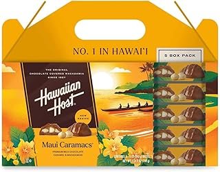 Hawaiian Host Maui Caramacs – 5oz Gift Boxes, Pack of 5 | Milk Chocolate Covered Macadamias with Creamy Caramel & Sea Salt