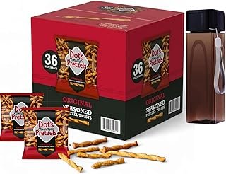 Dot’s Homestyle Pretzels – Original Seasoned Pretzel Twists (36 Snack Bags) – Baked, No Artificial Flavors – Wholesome, Crunchy, Healthy Kids Snacks, Bundled by MOOCHI. Plus, get a bonus reusable water bottle—perfect for gifting or everyday use!