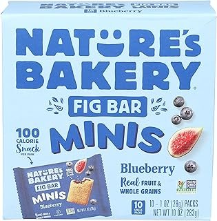 Nature’s Bakery Whole Wheat Fig Mini Bars, Blueberry, Real Fruit, Vegan, Non-GMO, Snack bar, Mini Bars - 10 ct