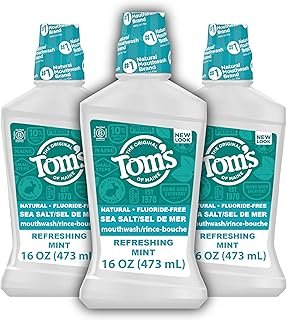 Tom's of Maine Sea Salt Natural Alcohol-Free Mouthwash, Refreshing Mint, 16 Fl Oz (Pack of 3)