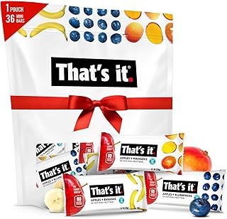 That's it. Mini Fruit Bars Gift Pouch (Variety 36 Count) No Sugar Added, Plant-Based, Vegan & Gluten Free, Paleo, Non GMO, Fiber (12 Banana, 12 Blueberry, 12 Mango)