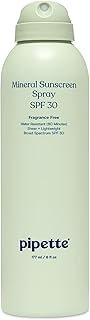 Pipette Baby Mineral Sunscreen Spray SPF 30, Broad Spectrum with Non-Nano Zinc Oxide, Water Resistant UVB/UVA Non-Toxic Sun Protection for Kids & Sensitive Skin, 6 oz