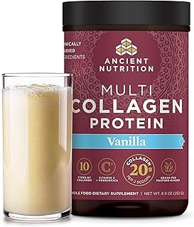 Ancient Nutrition Collagen Peptides Powder, Multi Collagen Protein, Women & Men, Vitamin C, Probiotics, Hydrolyzed Collagen, Supports Skin, Joints, Gut Health, Vanilla, 24 Servings