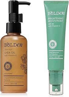 BOLDEN Shea Oil & SPF 30 Brightening Face Moisturizer Bundle – 100% Natural Moisture & Radiance for Skin & Hair with Vitamin E & C – Broad Spectrum UVA/UVB Protection – Unscented & Clear Application