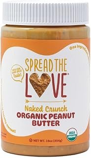 Spread The Love NAKED CRUNCH Organic Peanut Butter (Organic, All Natural, Vegan, Gluten-free, Creamy, Dry-Roasted, No added salt, No added sugar, No palm oil) (1-Pack)