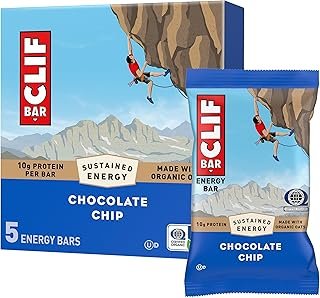 CLIF Bar Chocolate Chip - Made with Organic Oats - Energy Bars - Non-GMO - Plant Based Protein Bars (5 Pack)