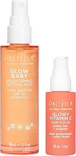 Pacifica Beauty Glow Baby Brightening Setting Mist & Glowy Vitamin C Skin Solve Set, Skincare, Suncare, SPF 45, UVA/UVB, Blue Light Protection, Primer, Vegan, 1.7 fl oz and 1 fl oz (Set of 2)