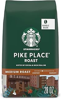 Starbucks Whole Bean Coffee, Medium Roast Coffee, Pike Place Roast, 100% Arabica, 1 bag (28 oz)