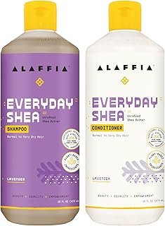 Alaffia EveryDay Shea Shampoo and Conditioner - Normal to Very Dry Hair, Cleans and Protects, Supports Balance pH for Luxurious Locks with Shea Butter and Coconut Oil, Lavender, 16 Fl Oz Each