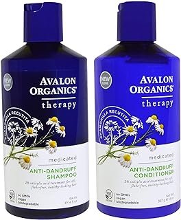 Avalon Organics Anti-Dandruff Shampoo and Anti-Dandruff Conditioner Bundle With 2% Salicylic Acid, Aloe Vera, Tea Tree, Chamomille and Essential Oils, 14 fl. oz. each