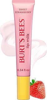 Burt’s Bees Lip Milk, Daily Lip Moisturizer, Sweet Strawberry, Vitamin Enriched Moisturizing Lip Balm with Almond Milk and Jojoba Oil, Hydrating for Softer Lips, 1 Tube, 0.34 Fl Oz