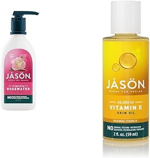 JASON Natural Body Wash & Shower Gel, Invigorating Rosewater, 30 Oz & Maximum Strength Skin Oil, Vitamin E 45,000 IU, 2 Oz