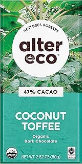 Alter Eco Foods Organic Chocolate Bar - Dark Coconut Toffee - 47% Cacao - Case of 12