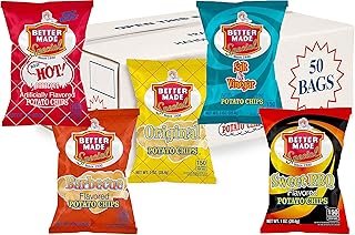 Better Made Special Variety Pack Potato Chips - Case of 50-1oz Bags – Ten (10) Each – Original, Barbecue, Sweet BBQ, Salt & Vinegar, Red HOT BBQ - Crunchy, Individual Snacks Made from Fresh Potatoes