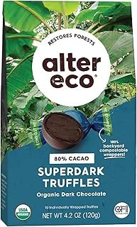 Alter Eco SuperDark Chocolate Truffles | Pure Dark Cocoa, Fair Trade, Organic, Non-GMO, Gluten Free | 80 Truffles
