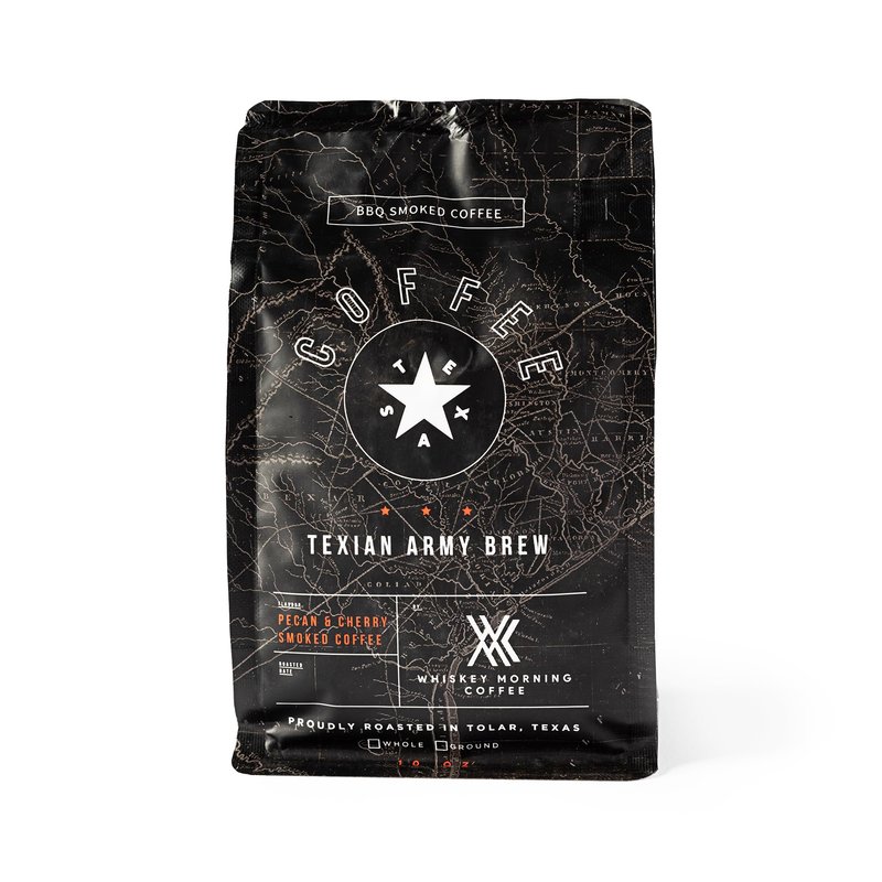 Smoked Coffee Beans: Pecan and Cherry BBQ Smoked Coffee, Fire Roasted Texian Army Brew (Whole Bean)