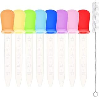 Benvo 8 Pack Liquid Dropper Silicone and Plastic Droppers Pipettes with Bulb Tip Eye Dropper 5ml for Gummy Bear Mold and Candy Molds Gelatin Maker, Oil Science, Crafts Projects (with Cleaning Brush)