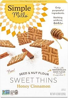 Simple Mills Honey Cinnamon Seed & Nut Flour Sweet Thins, Paleo Friendly & Delicious Sweet Thin Cookies, Good for Snacks, Nutrient Dense, 4.25oz, Pack of 1