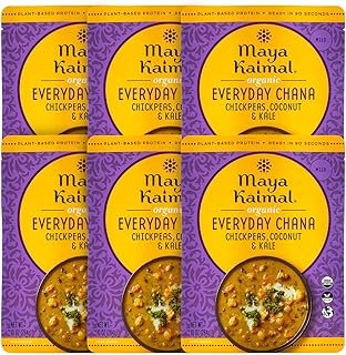 Maya Kaimal Foods - Organic Indian Everyday Chana - 10oz - Fully Cooked Chickpeas with Coconut & Kale - Vegan - Microwavable - Ready to Eat - Pack of 6
