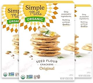 Simple Mills Organic Seed Crackers, Original - Gluten Free, Vegan, Healthy Snacks, Paleo Friendly, 4.25 Ounce (Pack of 3)
