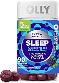 OLLY Extra Strength Sleep Gummy 5 mg Melatonin, L-Theanine, Chamomile, Lemon Balm Extracts, Sleep Aid, BlackBerry Flavor - 90 Count