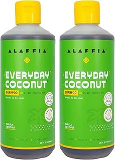 Alaffia Hair Care, Everyday Coconut Shampoo, Gentle & Hydrating Daily Cleansing, Wavy & Curly Hair Products, Vitamin E, Virgin Coconut Oil, Ginger Extract, 2 Pack - 16 Fl Oz Ea