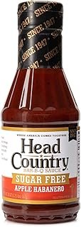 Head Country Sugar Free Bar-B-Q Sauce, Apple Habanero | Gluten Free BBQ Sauce With No Allergens & Zero Sugar | Sweet Apple & Spicy Habanero BBQ Sauce For Chicken, Pork & Ribs | 20 Ounce, Pack of 1