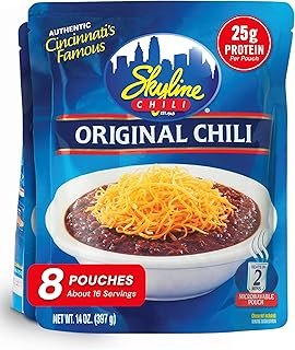 Skyline Chili Original Cincinnati-Style Chili - Authentic Recipe in Microwavable Pouches - Ideal for Cheese Coneys, Hot Dogs, & Spaghetti - Classic Flavor, Easy Meal Prep - 14 oz Each, Pack of 8