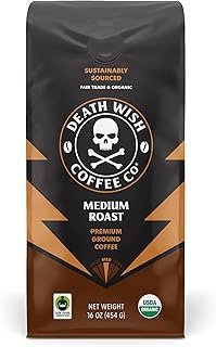 Death Wish Coffee Organic and Fair Trade Medium Roast Ground Coffee, 16 Ounce (Pack of 1)