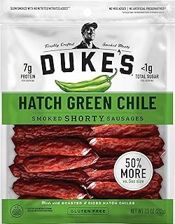 DUKE'S Pork Hatch Green Chile Smoked Shorty Sausages, 7g Protein Per Serving, 7.5 oz.