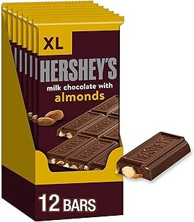 HERSHEY'S Milk Chocolate with Almonds XL, Candy Bars, 4.25 oz (12 Count, 16 Pieces)