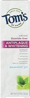 Tom's of Maine Fluoride Free Antiplaque & Whitening Toothpaste - Spearmint Gel, 4.7 Ounce