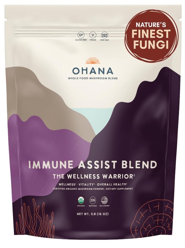 Ohana Immune Assist Blend, USDA-Organic Whole Food Mushroom Powder, Blend of 8 USA-Grown Mushrooms, Ideal for Energy, Immunity, Overall Wellness, Non-GMO, Gluten-Free, 1 lb Bag