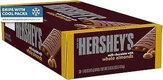HERSHEY'S Milk Chocolate with Whole Almonds Candy Bars, 1.45 oz (36 Count)