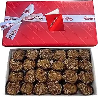 Fannie May Dixies - Delightful Combo of Caramel and Pecans - 1 1b. Gift Box - Platinum Wrapped with Artistix Gift Tag