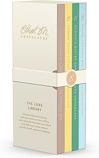 Ethel M Chocolates Luxe Library 4-Pack Gourmet Chocolate Tablet Bar Assortment, Small Batch of Premium Chocolate with Smooth and Creamy Fillings